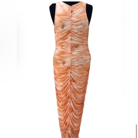NWT House of Harlow 1960 Midi Orange Tie-Dye Sleeveless Ruched Dress Siz… - Picture 3 of 11